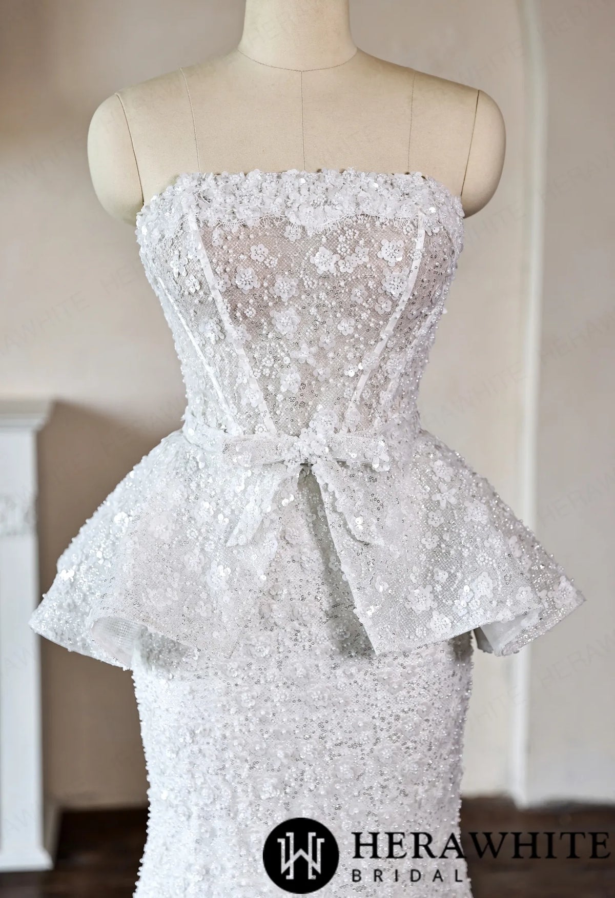 Mermaid Wedding Dress with Beaded Lace Peplum Sash — HW3911 — image 6