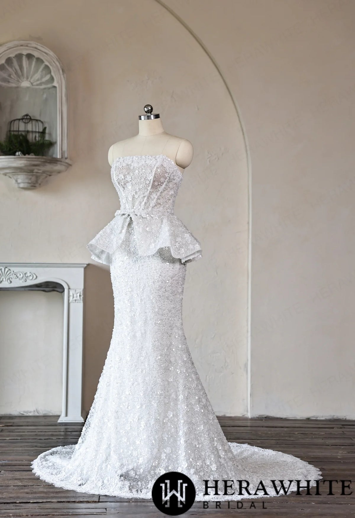 Mermaid Wedding Dress with Beaded Lace Peplum Sash — HW3911 — image 7