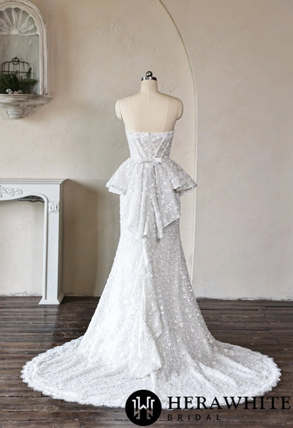 Mermaid Wedding Dress with Beaded Lace Peplum Sash — HW3911 — image 8
