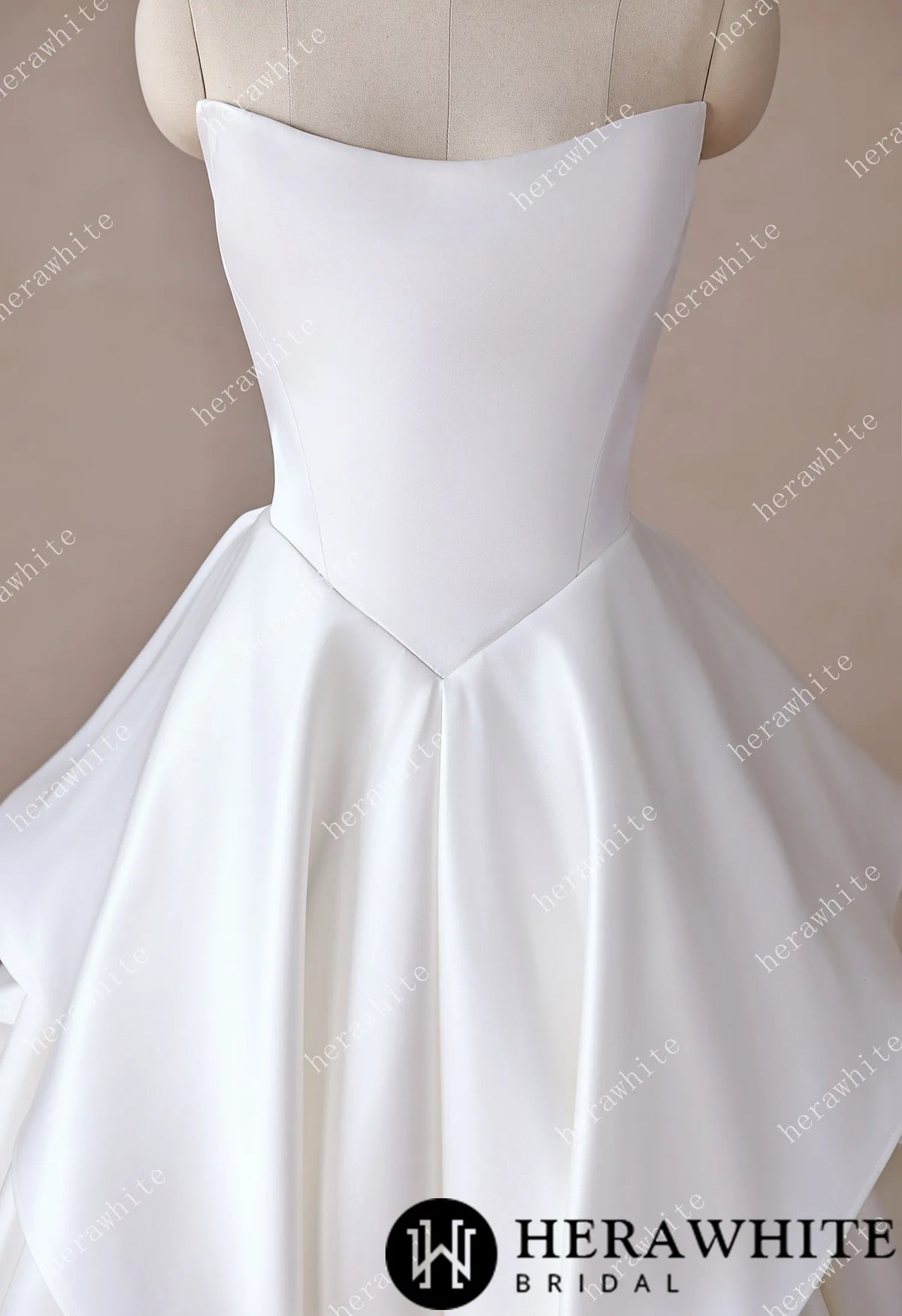 Scoop Neck Satin Bridal Gown with Asymmetric Pleats Waist & Detachable Scarf — HW3914 — image 7