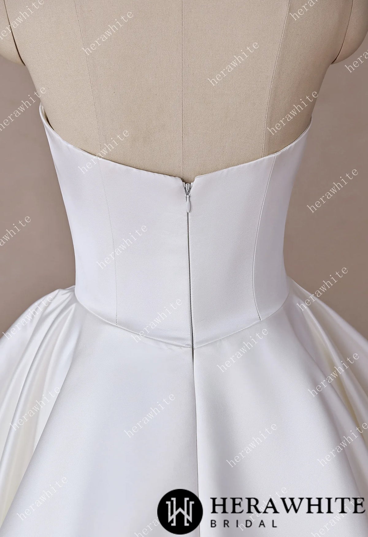 Scoop Neck Satin Bridal Gown with Asymmetric Pleats Waist & Detachable Scarf — HW3914 — image 8
