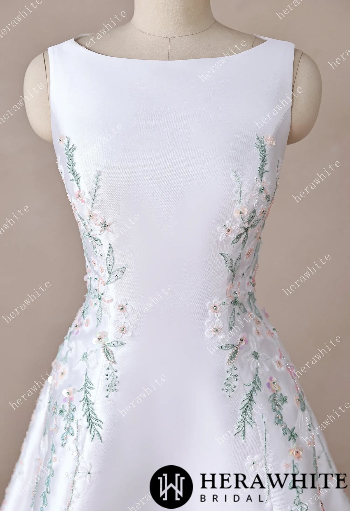 High Neck Satin Ballgown with Florals and Open Back — HW3916 — image 8