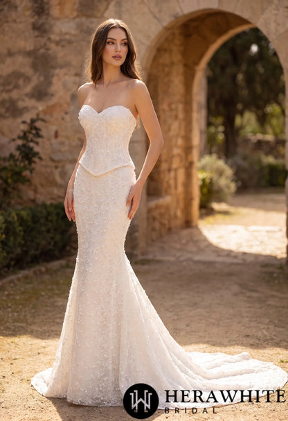 Sweetheart Fit-and-Flare Beaded Lace Wedding Dress — HW3942 A+B — image 1
