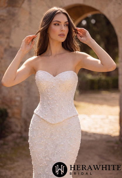 Sweetheart Fit-and-Flare Beaded Lace Wedding Dress — HW3942 A+B — image 2
