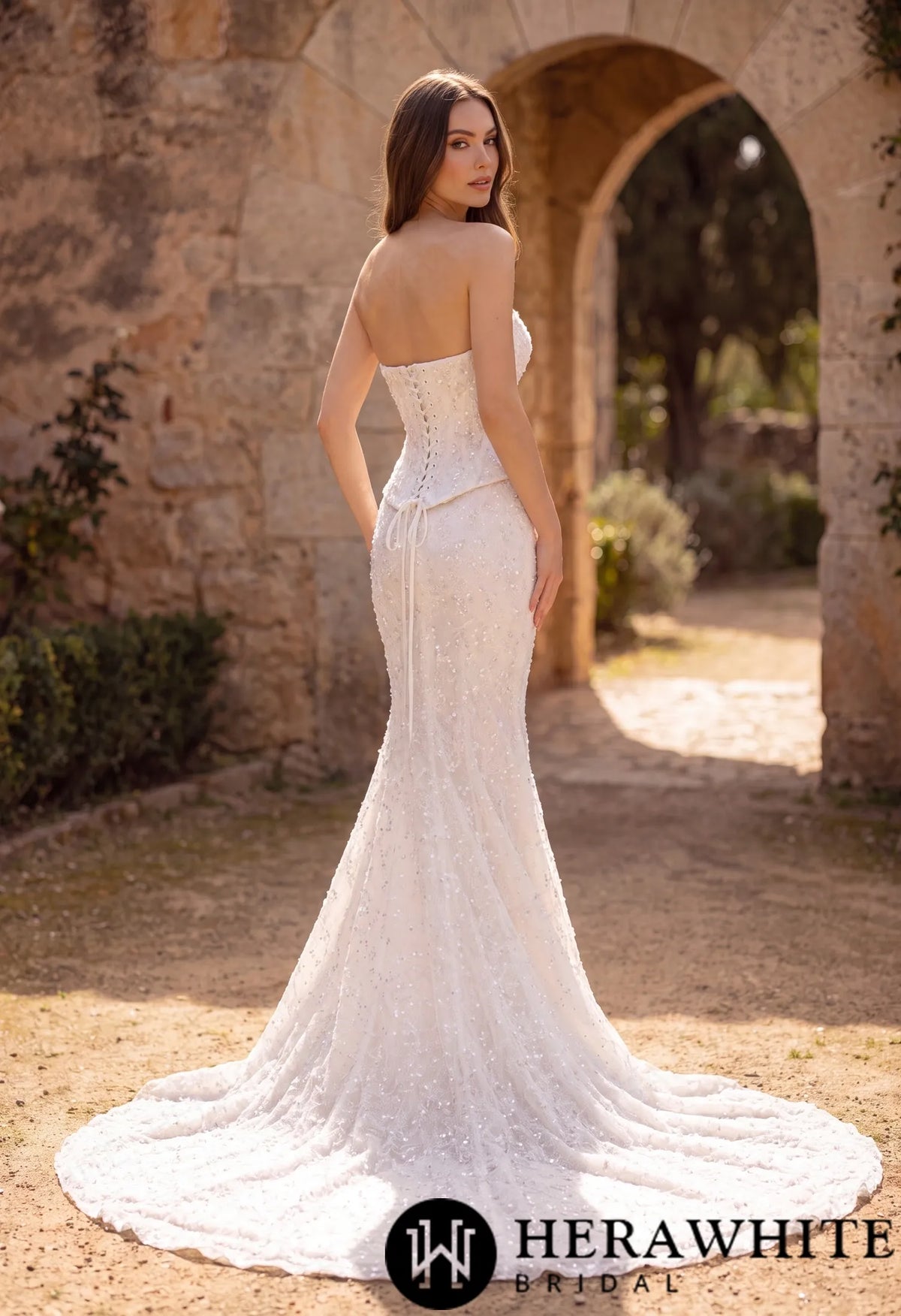 Sweetheart Fit-and-Flare Beaded Lace Wedding Dress — HW3942 A+B — image 3