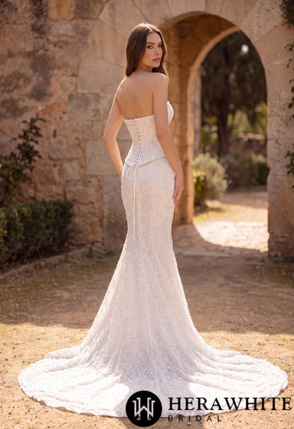 Sweetheart Fit-and-Flare Beaded Lace Wedding Dress — HW3942 A+B — image 3