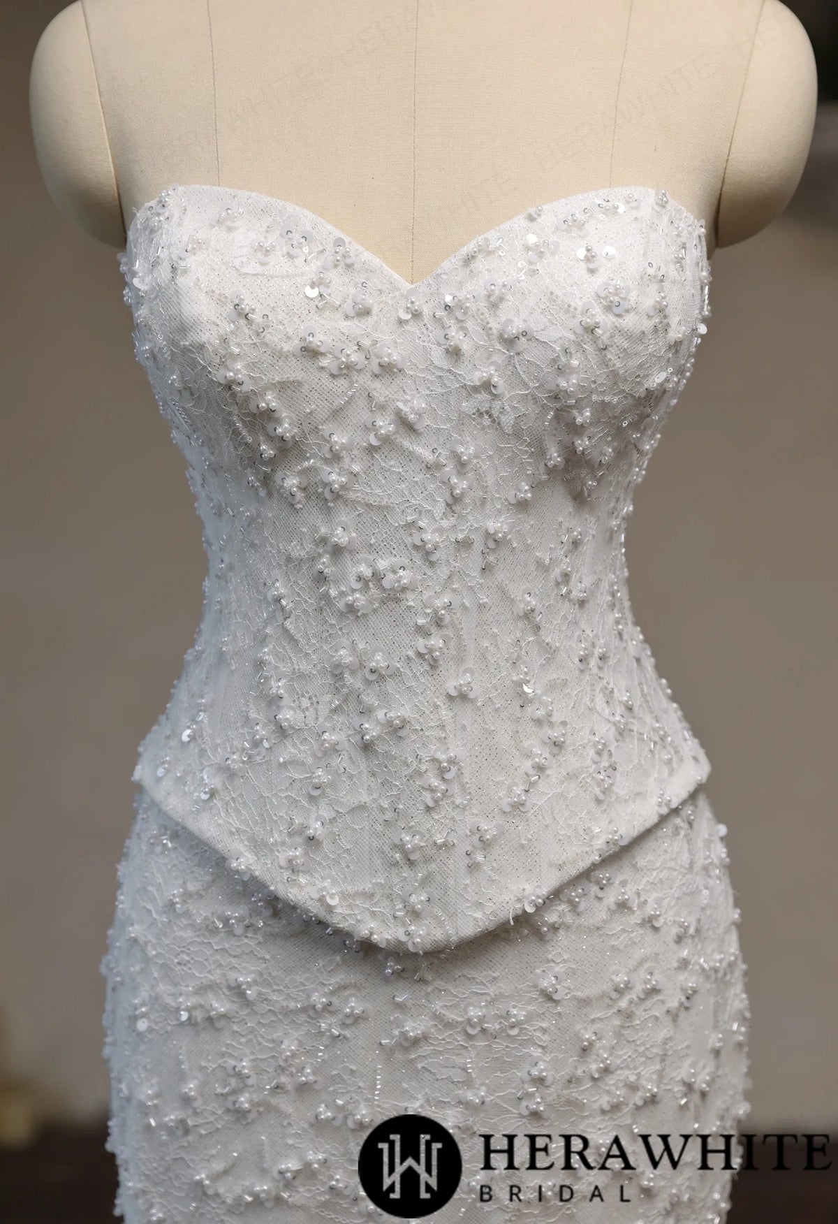 Sweetheart Fit-and-Flare Beaded Lace Wedding Dress — HW3942 A+B — image 6