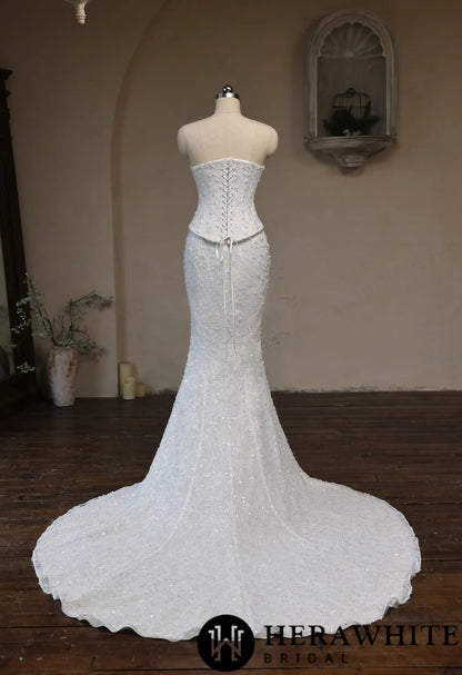 Sweetheart Fit-and-Flare Beaded Lace Wedding Dress — HW3942 A+B — image 7