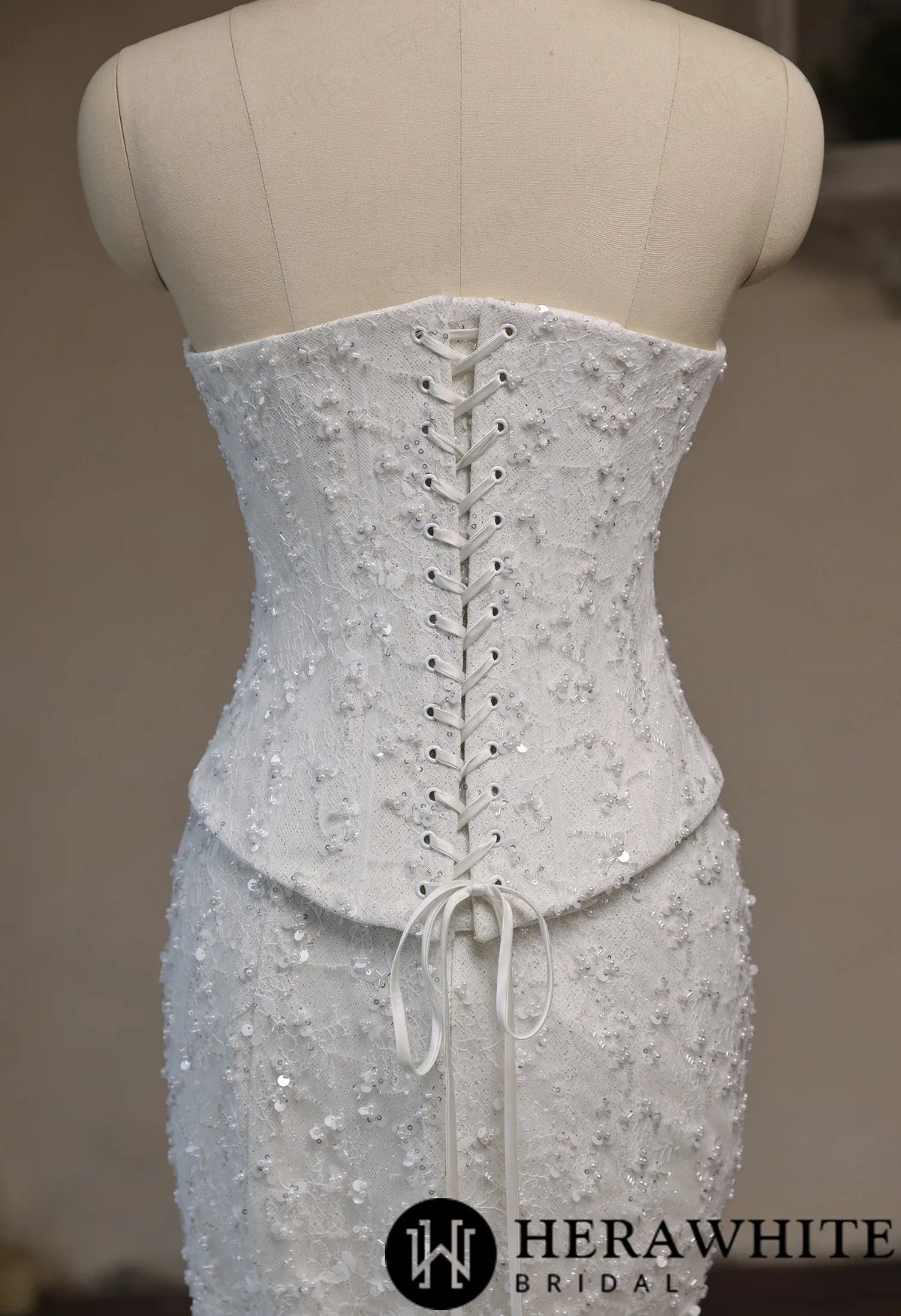 Sweetheart Fit-and-Flare Beaded Lace Wedding Dress — HW3942 A+B — image 8