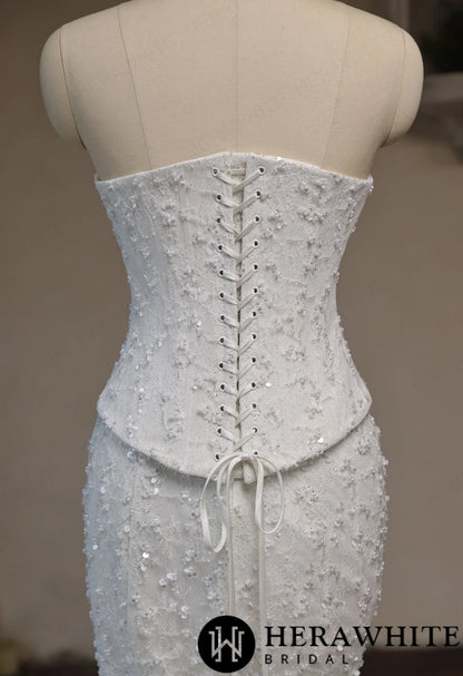 Sweetheart Fit-and-Flare Beaded Lace Wedding Dress — HW3942 A+B — image 8