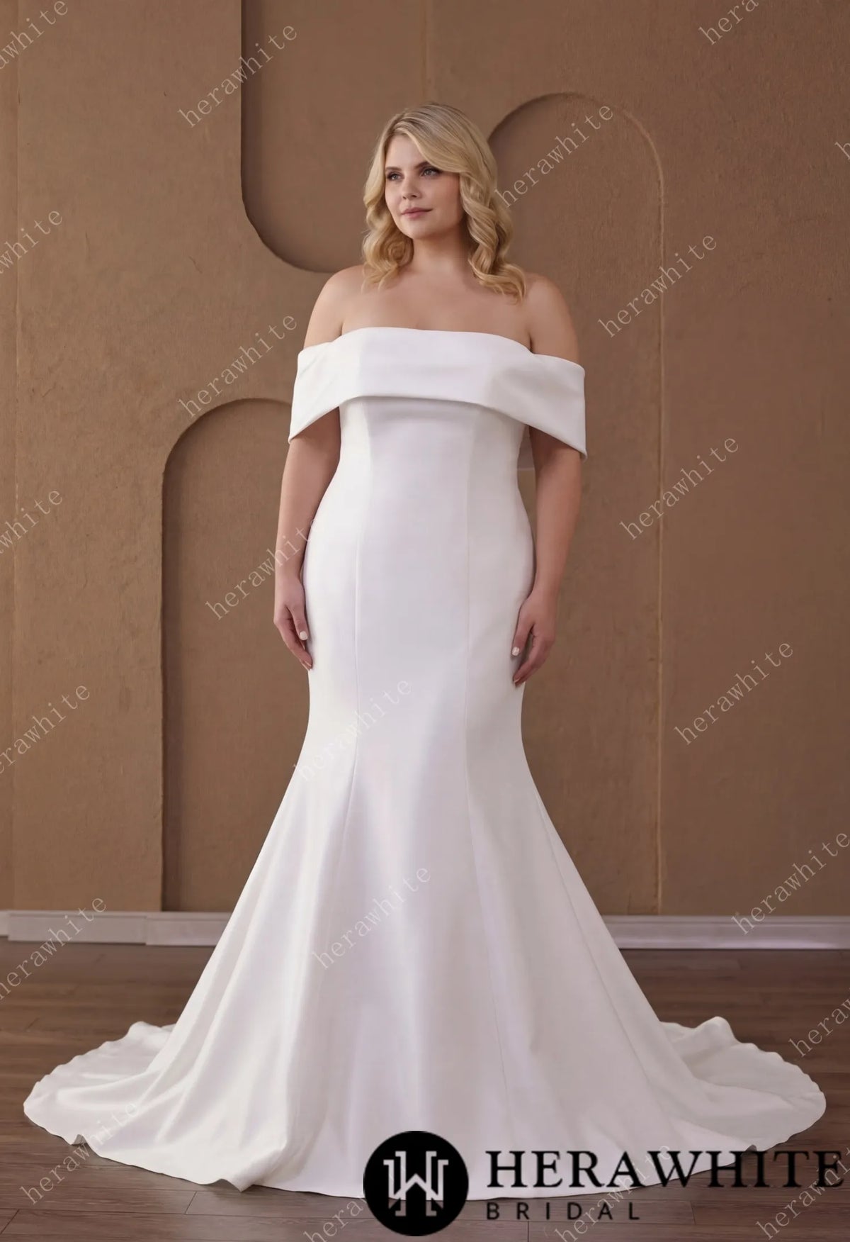 Off-the-Shoulder Mermaid Crepe Wedding Dress — HW3948 — image 1