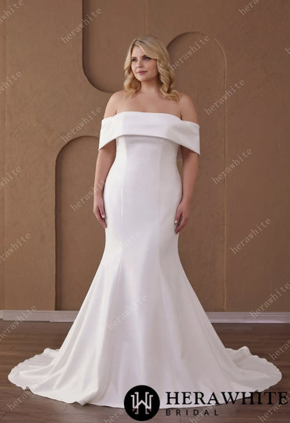 Off-the-Shoulder Mermaid Crepe Wedding Dress — HW3948 — image 1