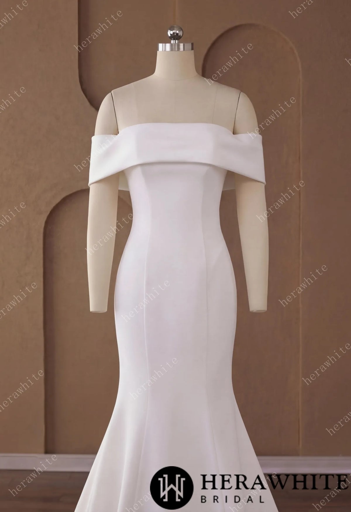 Off-the-Shoulder Mermaid Crepe Wedding Dress — HW3948 — image 2