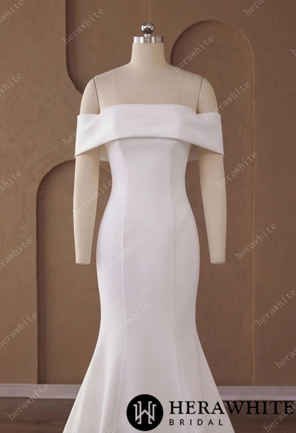 Off-the-Shoulder Mermaid Crepe Wedding Dress — HW3948 — image 2