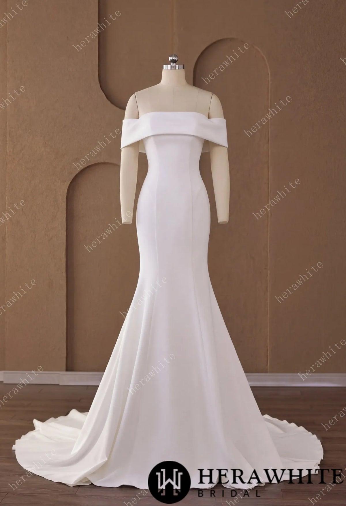 Off-the-Shoulder Mermaid Crepe Wedding Dress — HW3948 — image 3