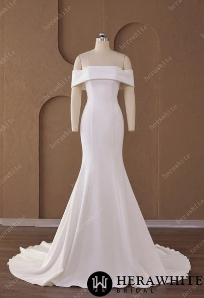 Off-the-Shoulder Mermaid Crepe Wedding Dress — HW3948 — image 3