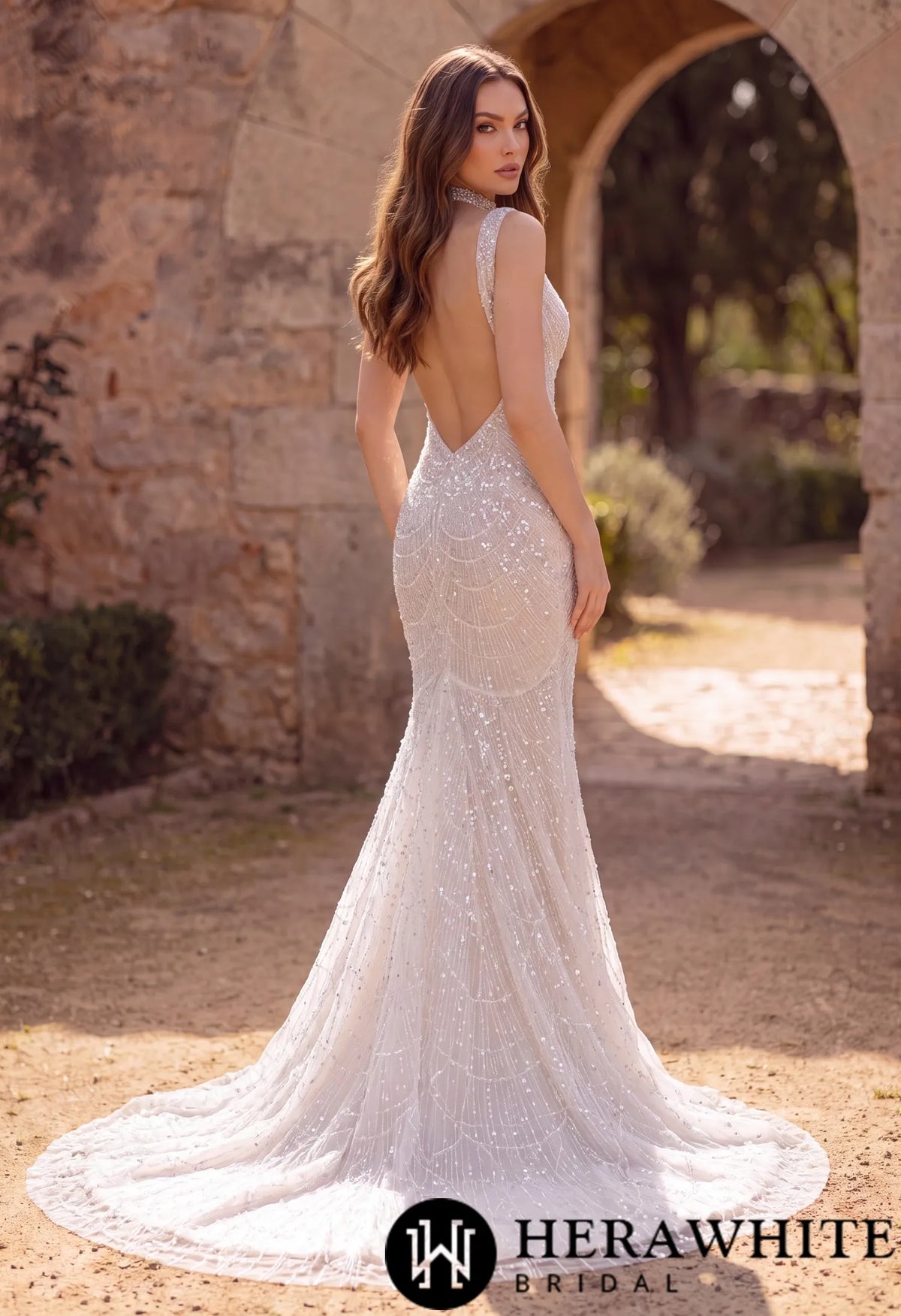 Deep-V Mermaid Beaded Lace Wedding Dress with Choker — HW3967 — image 4