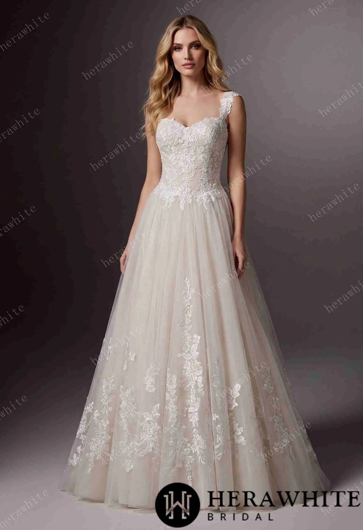 Sweetheart Floral Lace Ball Gown With Illusion Straps & Corset Back — HW3977 — image 1