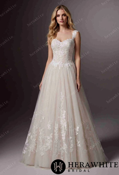 Sweetheart Floral Lace Ball Gown With Illusion Straps & Corset Back — HW3977 — image 1