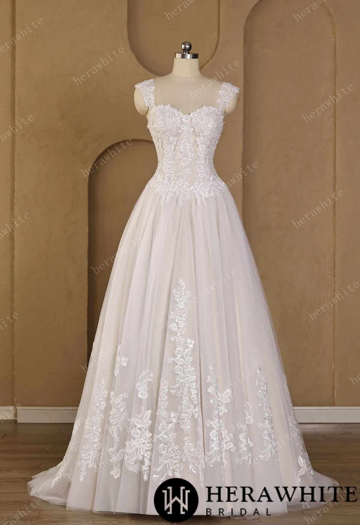 Sweetheart Floral Lace Ball Gown With Illusion Straps & Corset Back — HW3977 — image 2