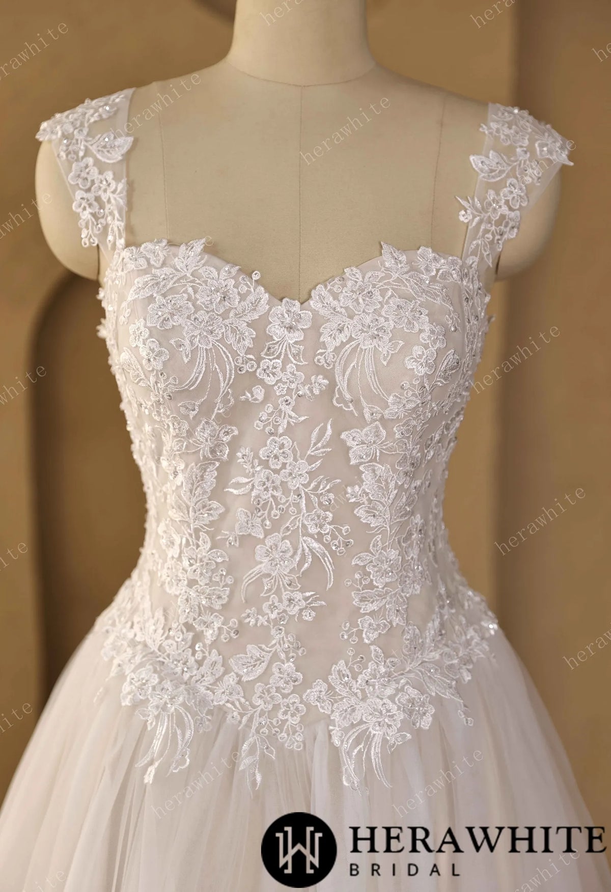 Sweetheart Floral Lace Ball Gown With Illusion Straps & Corset Back — HW3977 — image 4