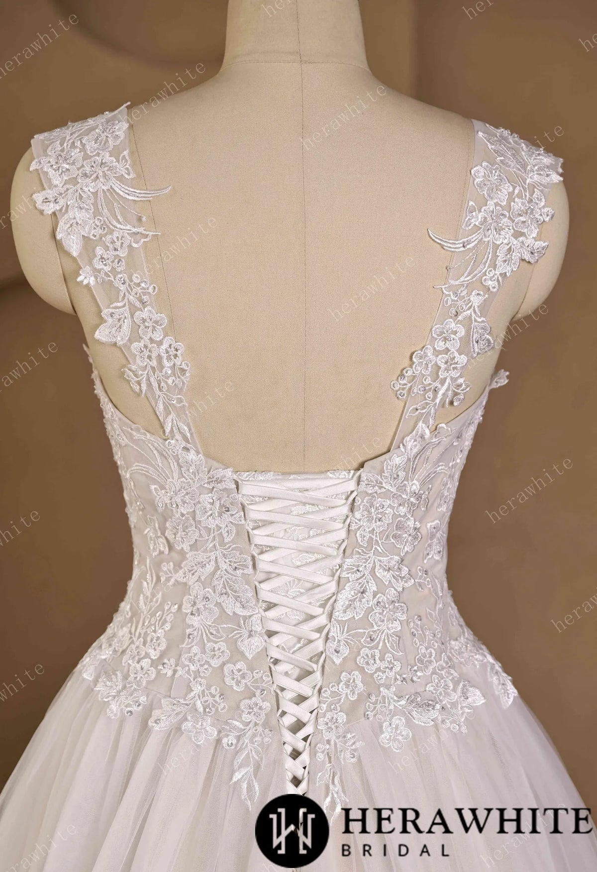 Sweetheart Floral Lace Ball Gown With Illusion Straps & Corset Back — HW3977 — image 6