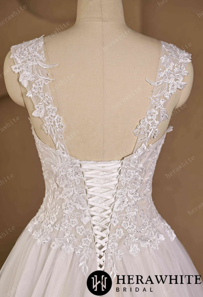 Sweetheart Floral Lace Ball Gown With Illusion Straps & Corset Back — HW3977 — image 6