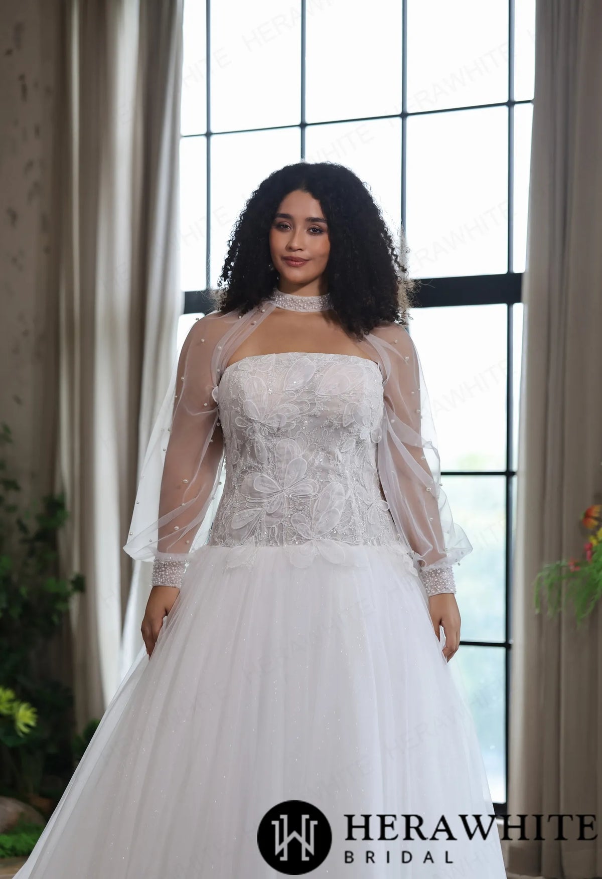 Romantic Glitter Tulle Ballgown with Detachable Shawl — HW4045 — image 3