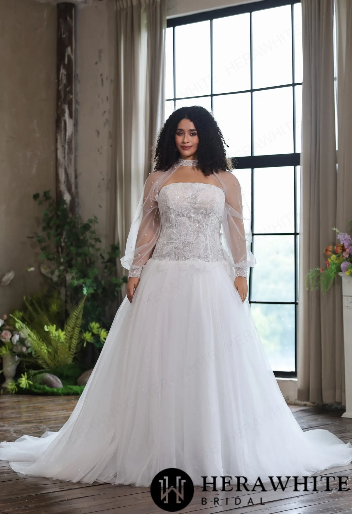 Romantic Glitter Tulle Ballgown with Detachable Shawl — HW4045 — image 4