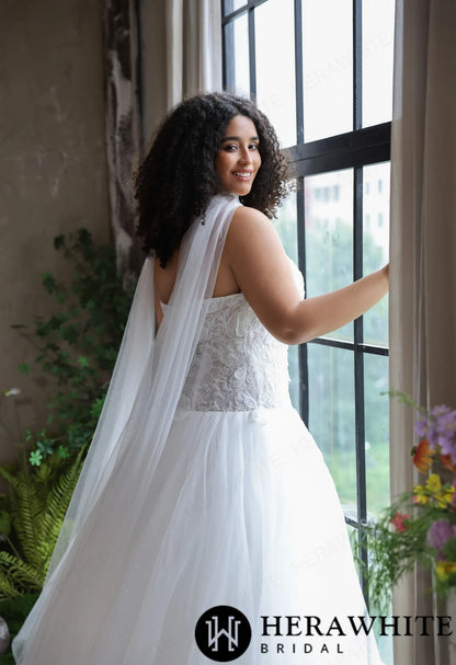 Romantic Glitter Tulle Ballgown with Detachable Shawl — HW4045 — image 6