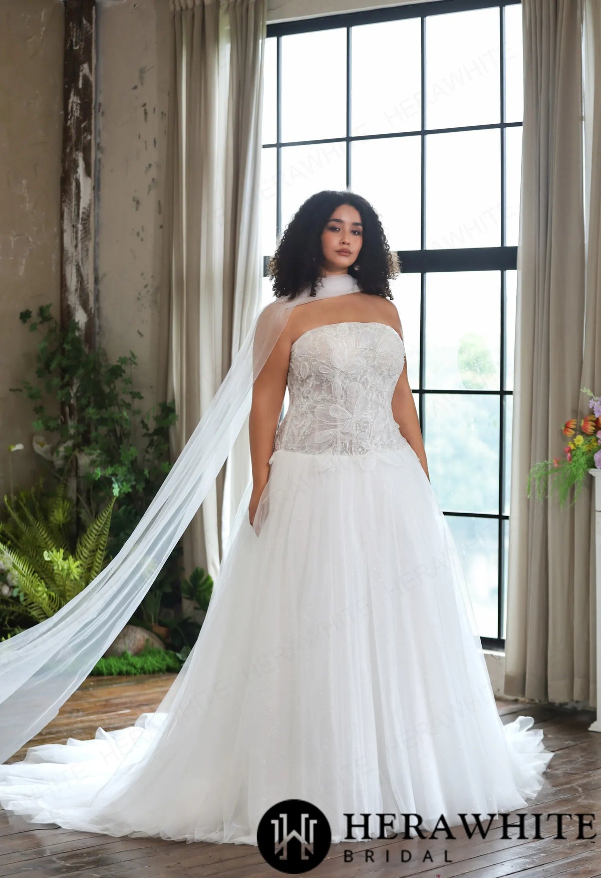 Romantic Glitter Tulle Ballgown with Detachable Shawl — HW4045 — image 8