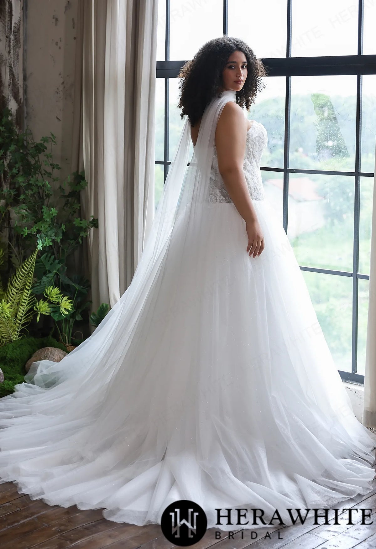 Romantic Glitter Tulle Ballgown with Detachable Shawl — HW4045 — image 9
