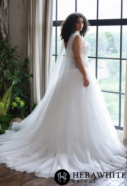 Romantic Glitter Tulle Ballgown with Detachable Shawl — HW4045 — image 9