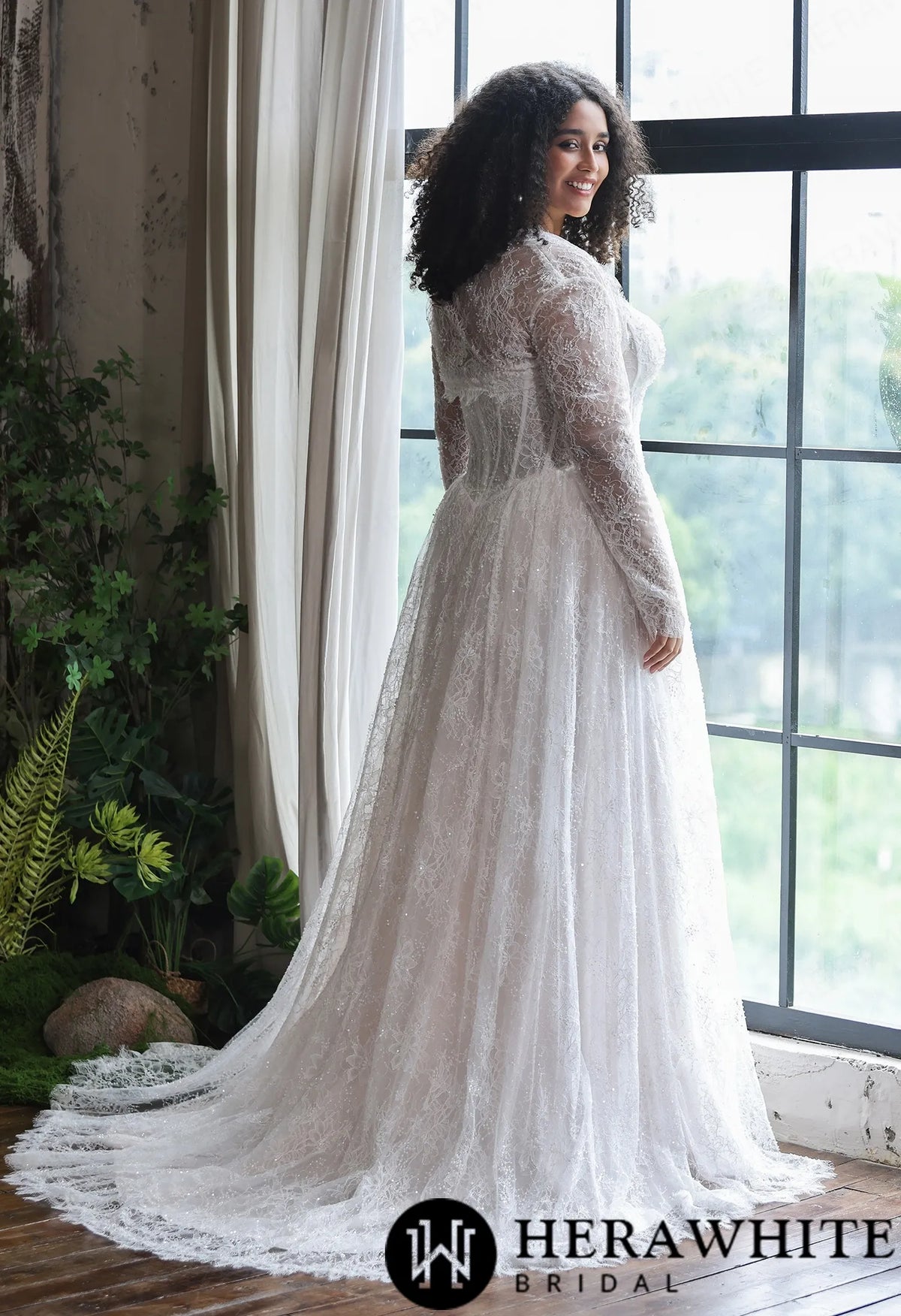 Sparkle Chantilly Lace Sweetheart  A-Line Gown with Basque Waistline — HW4058 — image 2
