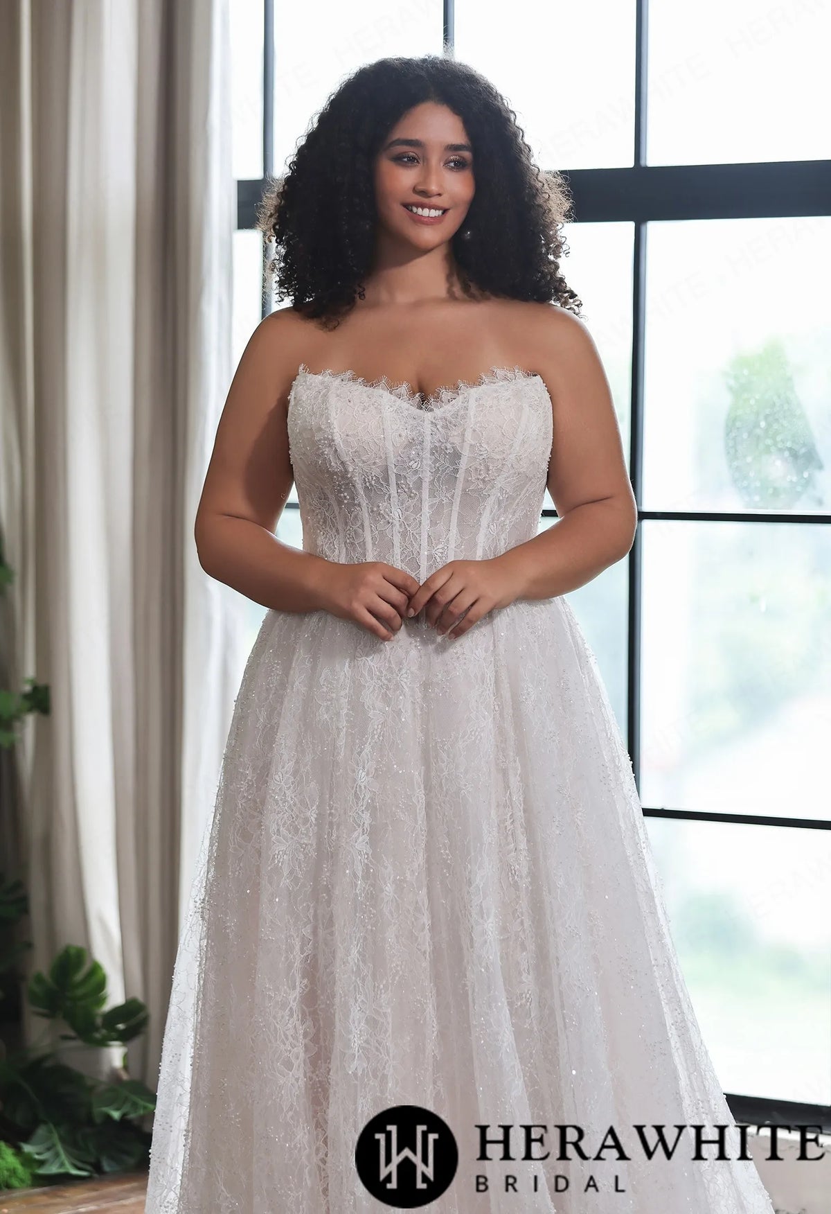 Sparkle Chantilly Lace Sweetheart  A-Line Gown with Basque Waistline — HW4058 — image 3