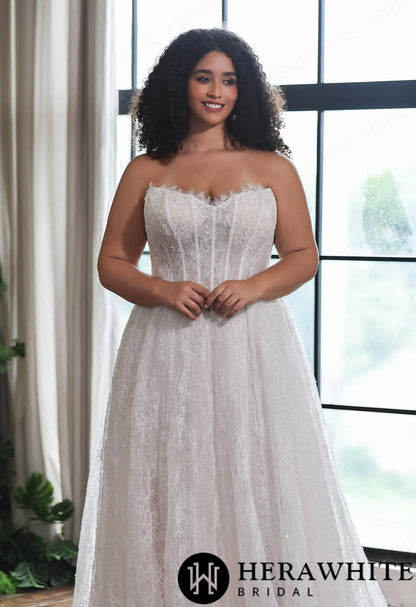 Sparkle Chantilly Lace Sweetheart  A-Line Gown with Basque Waistline — HW4058 — image 3