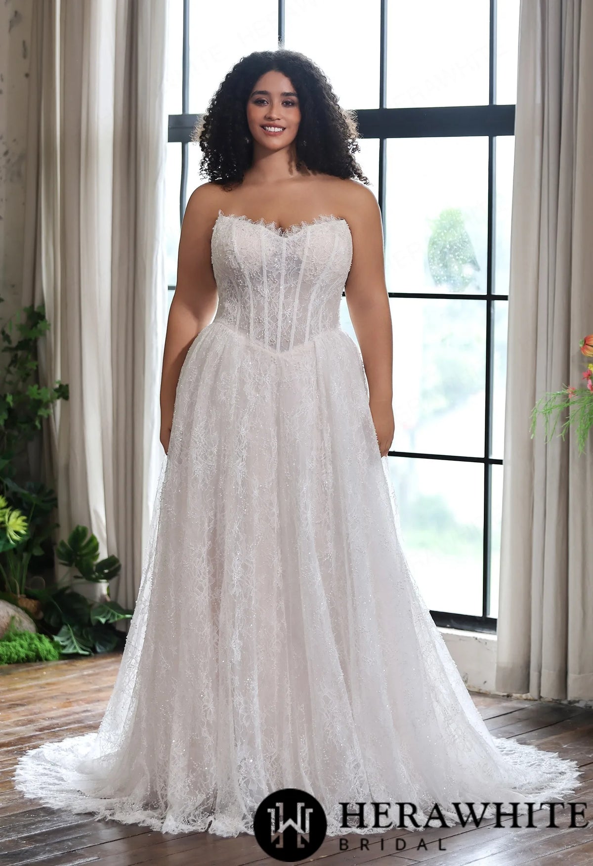 Sparkle Chantilly Lace Sweetheart  A-Line Gown with Basque Waistline — HW4058 — image 5