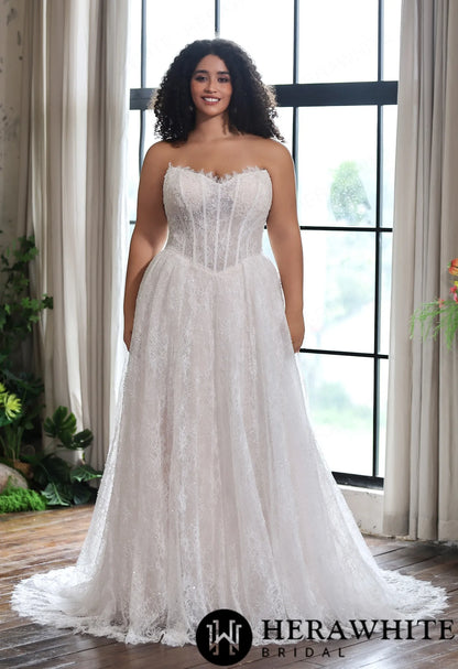 Sparkle Chantilly Lace Sweetheart  A-Line Gown with Basque Waistline — HW4058 — image 5