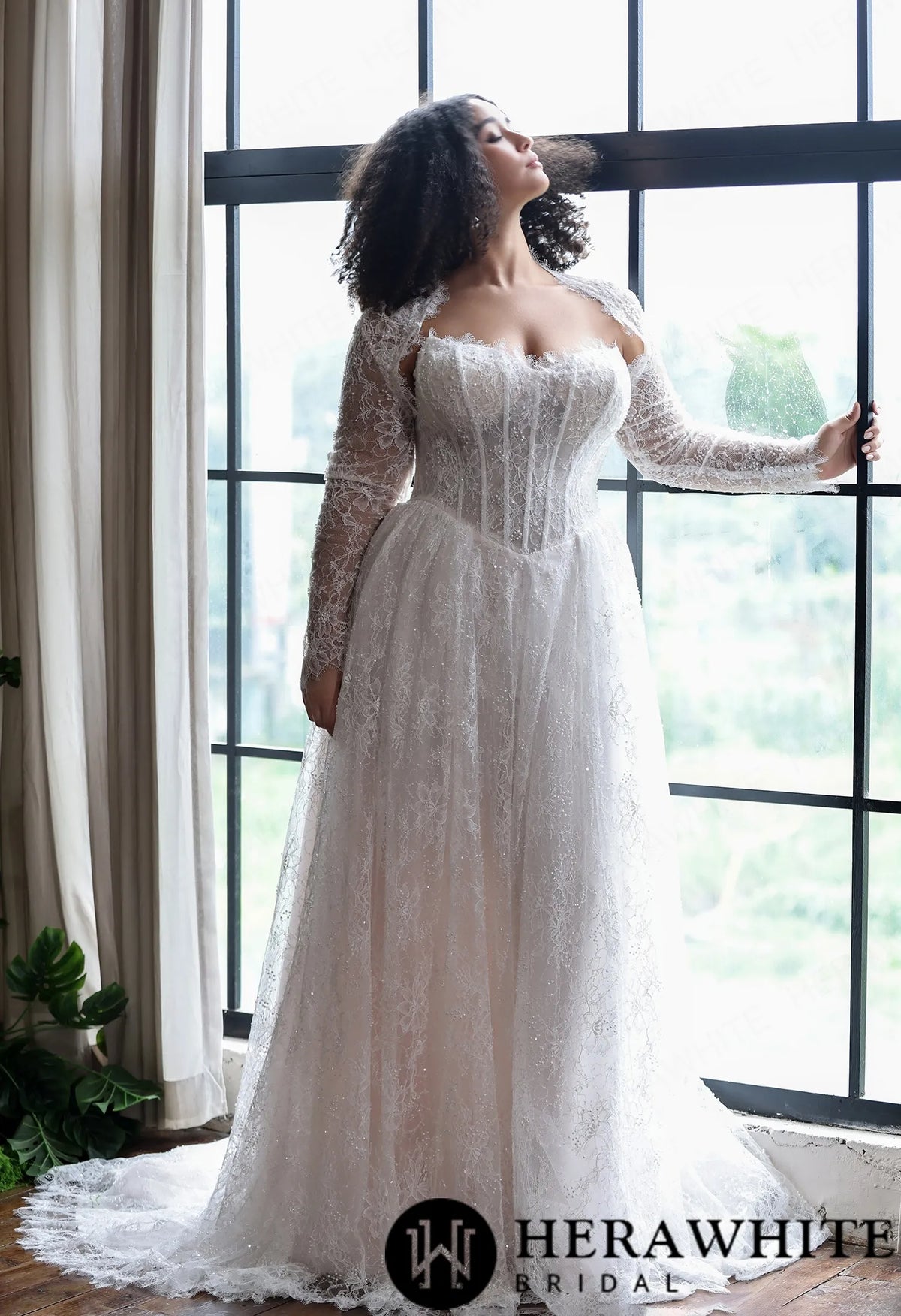 Sparkle Chantilly Lace Sweetheart  A-Line Gown with Basque Waistline — HW4058 — image 6