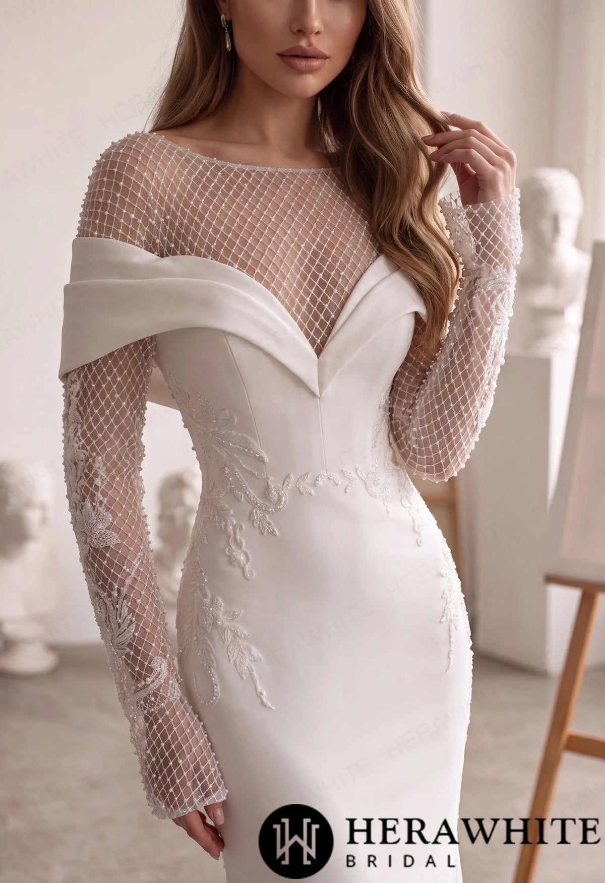 Off-Shoulder Fit-and-Flare Crepe Wedding Dress HW4096 — HW4096 — image 2