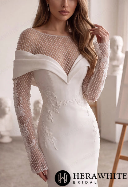 Off-Shoulder Fit-and-Flare Crepe Wedding Dress HW4096 — HW4096 — image 2