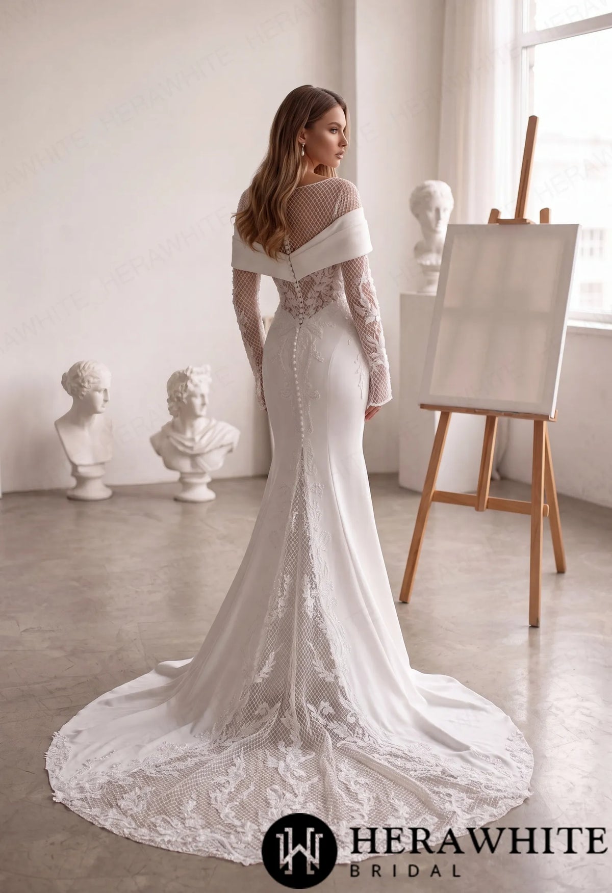 Off-Shoulder Fit-and-Flare Crepe Wedding Dress HW4096 — HW4096 — image 4