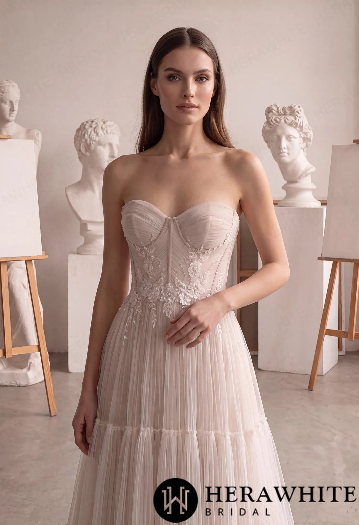 Tiered A-Line Tulle Wedding Dress with Floral Lace HW4097 — HW4097 — image 2
