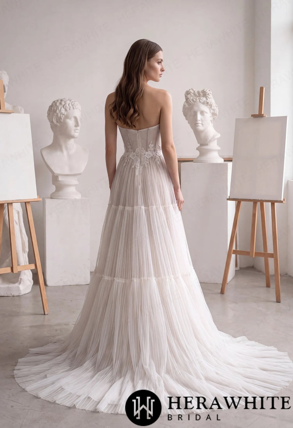 Tiered A-Line Tulle Wedding Dress with Floral Lace HW4097 — HW4097 — image 3