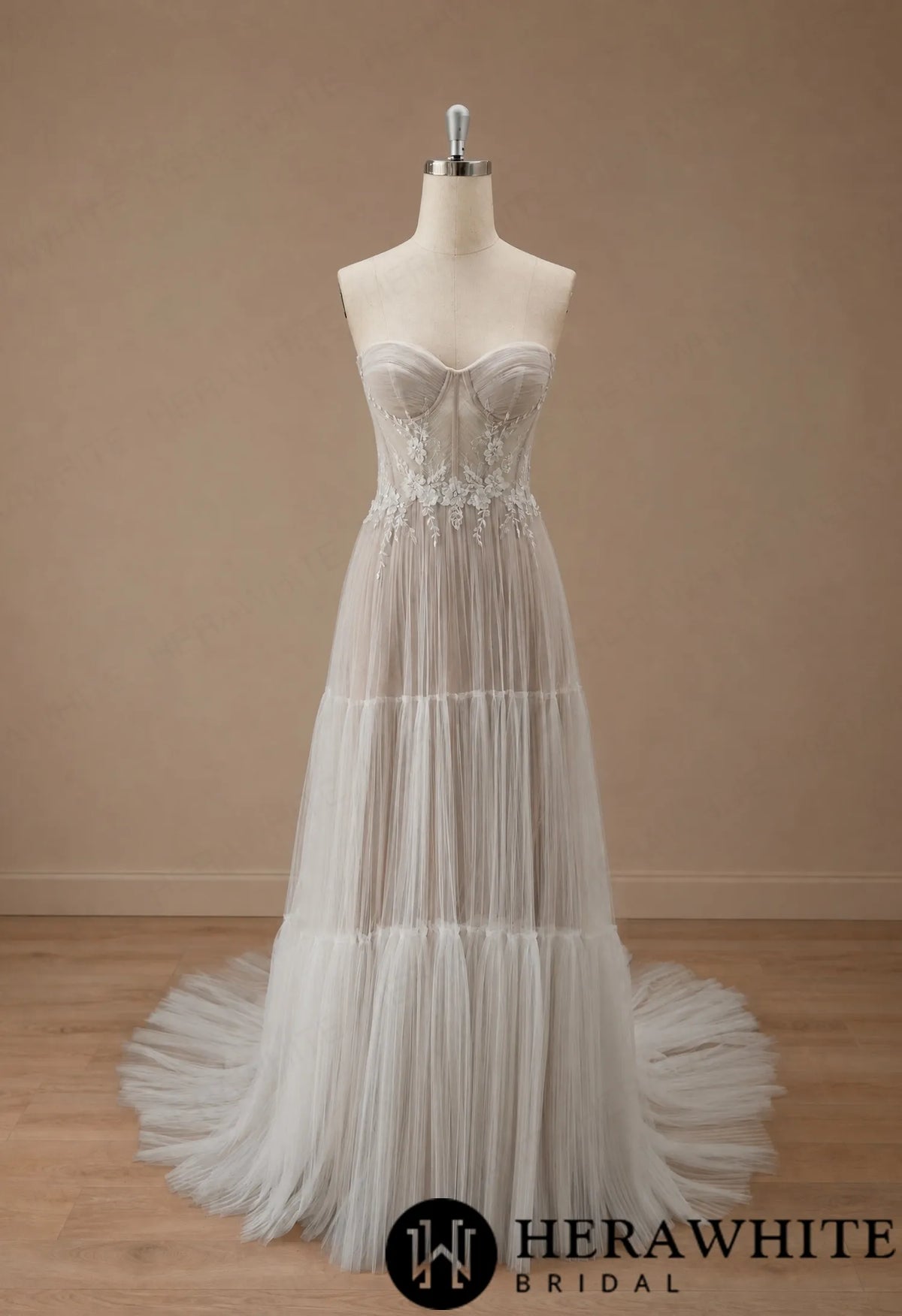 Tiered A-Line Tulle Wedding Dress with Floral Lace HW4097 — HW4097 — image 4