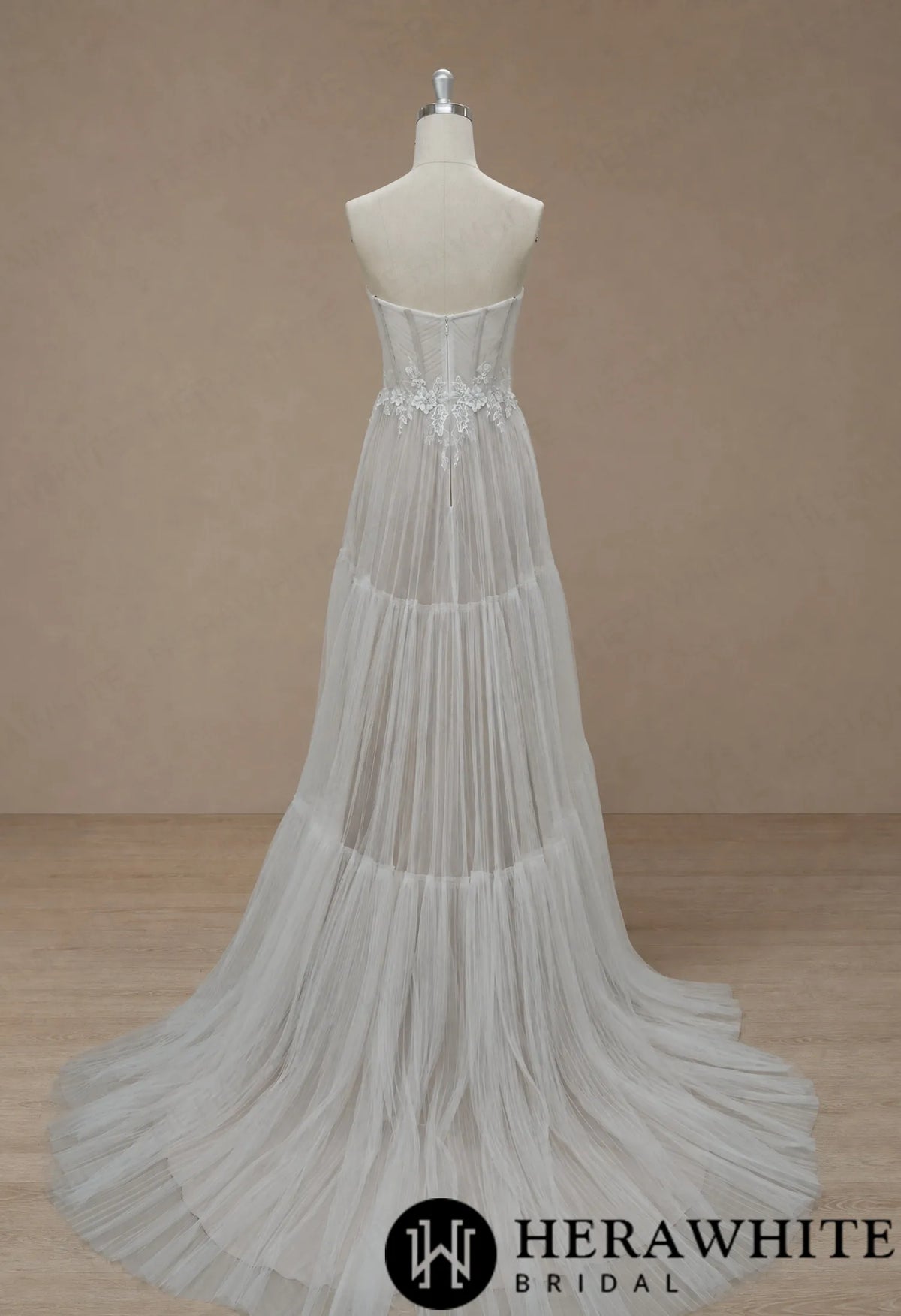 Tiered A-Line Tulle Wedding Dress with Floral Lace HW4097 — HW4097 — image 5
