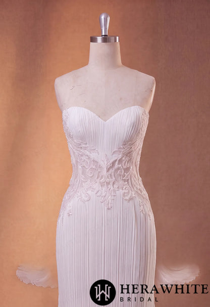 Strapless Mermaid Wedding Gown - Crushed Chiffon Lace — HW4098 — image 4