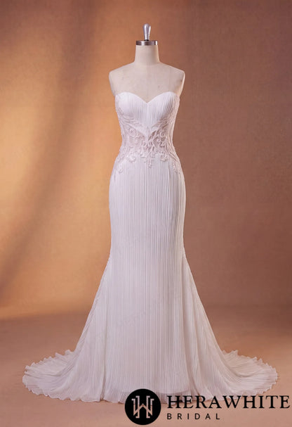 Strapless Mermaid Wedding Gown - Crushed Chiffon Lace — HW4098 — image 5