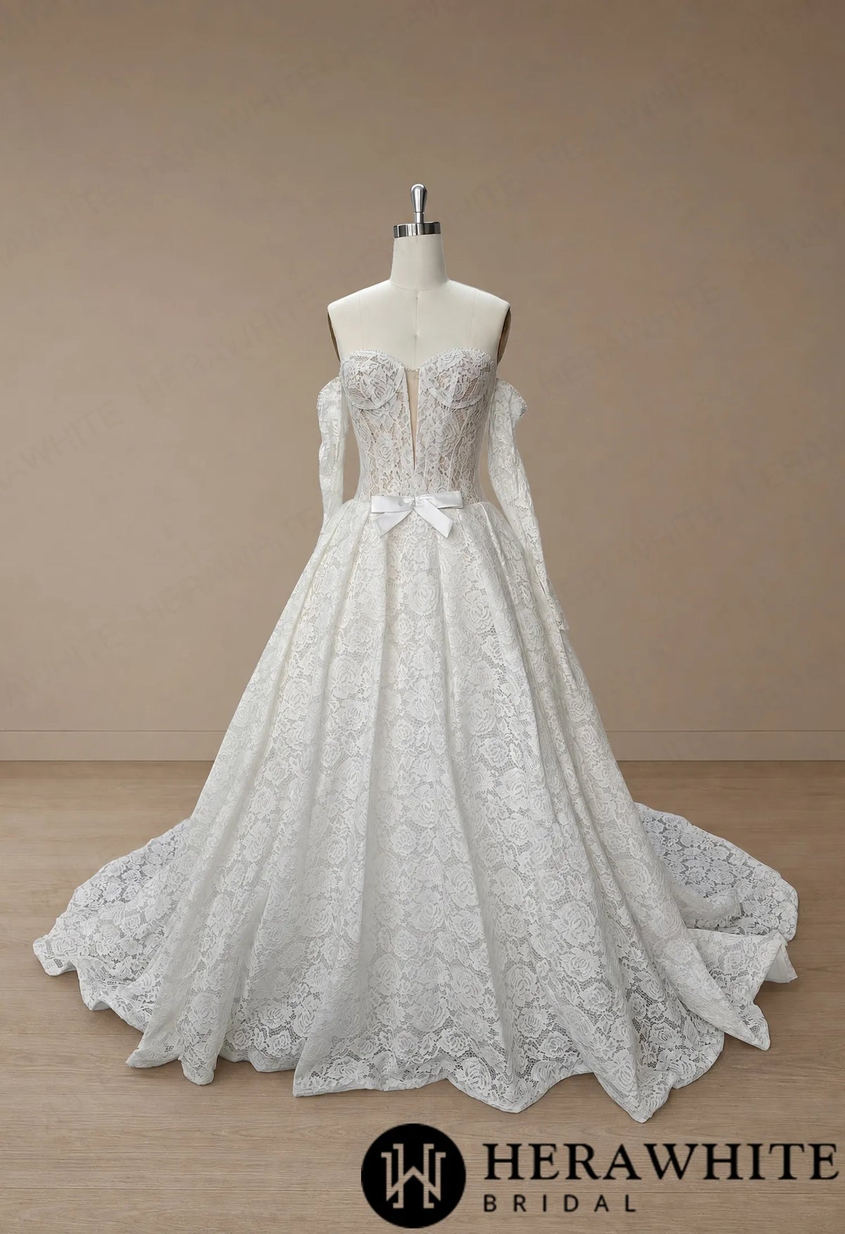 Plunge Illusion Lace Wedding Dress - Off-Shoulder HW4100 — HW4100 — image 4