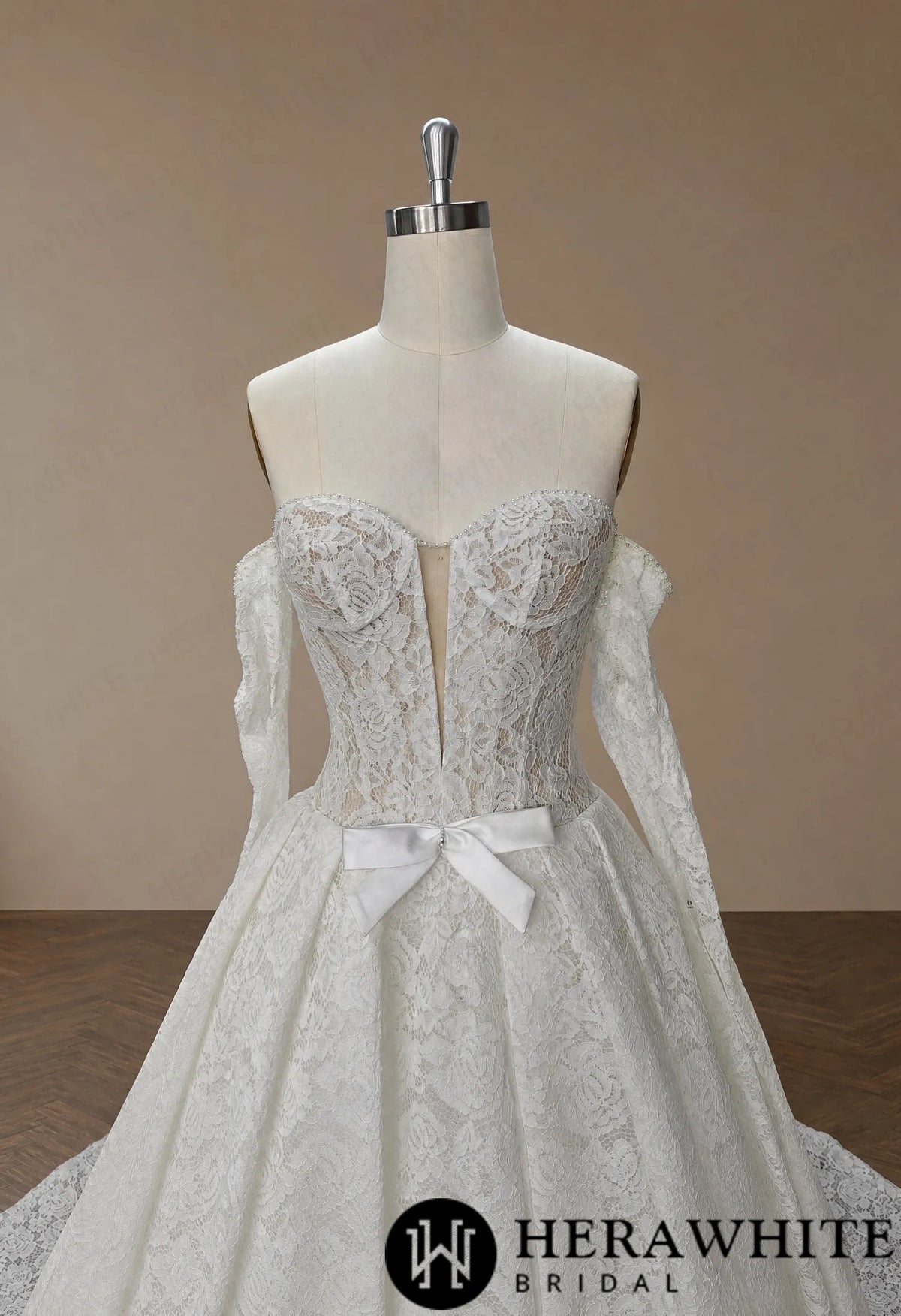 Plunge Illusion Lace Wedding Dress - Off-Shoulder HW4100 — HW4100 — image 5